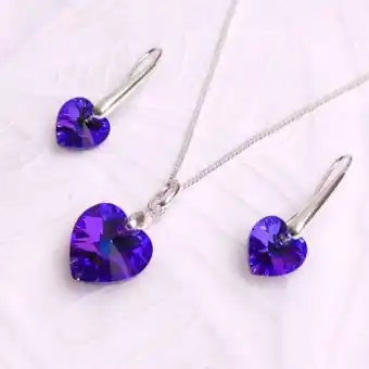 Maestro Collar y aretes set de plata con dijes corazón de cristal morado oferta