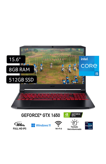 Tiendas EFE Laptop gamer acer nitro 5 15.6 windows 11 intel core i5 11400h 8gb 512gb ssd nvidia gtx1650 an515-57-57u5 oferta