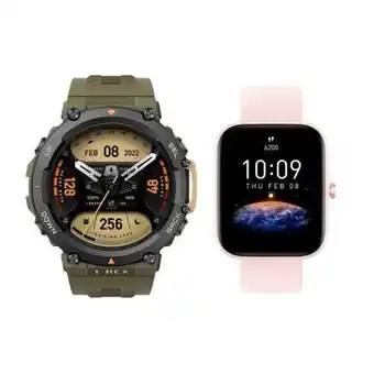 Hiraoka Reloj smart amazfit t-rex 2 verde salvaje + reloj smart amazfit bip 3 rosado oferta