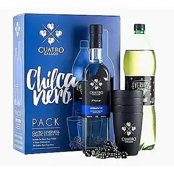 Tottus Pisco 4gallos botella x 700ml + evervess x 1.5lt oferta