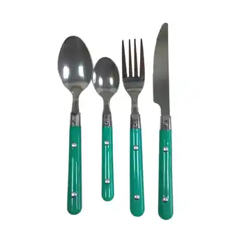 Tottus Juego de cubiertos de 16 piezas con mango plástico verde oferta