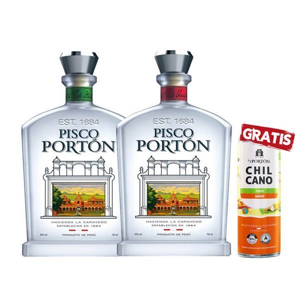 Sumon Licores Pisco portón mosto verde 750ml x2und + rtd chilcano portón 375ml oferta