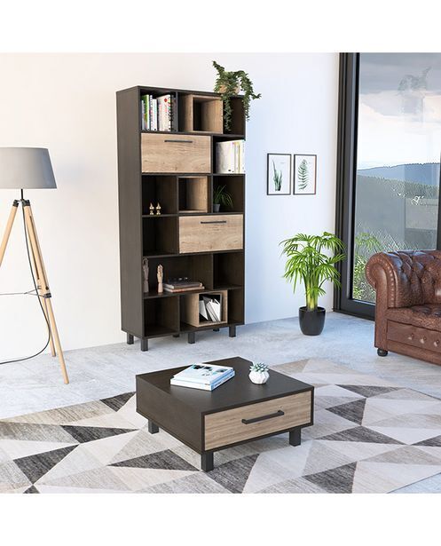 Tiendas EFE Combo tuhome biblioteca + mesa de centro kaia wengue y miel oferta