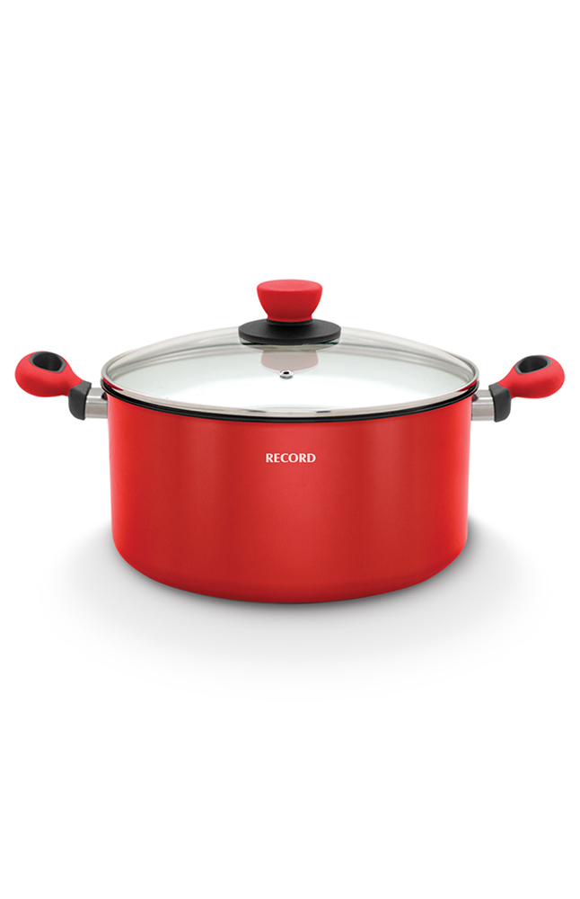 Tiendas EFE Olla record con tapa de vidrio amore rojo oferta