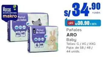 Makro Pañales T ARO Baby allas: G / XC / XXG Pqte. de 58/48/ 44 unids. oferta
