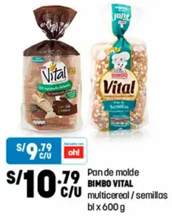Plaza Vea Pan de molde BIMBO VITAL C/U multicereal/semillas bl x 600 g oferta