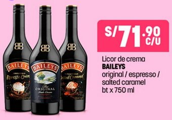 Plaza Vea Licor de crema BAILEYS original/espresso/ salted caramel bt x 750 ml oferta