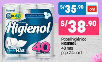 Plaza Vea Papel higiénico HIGIENOL 40 mts pq x 24 unid oferta