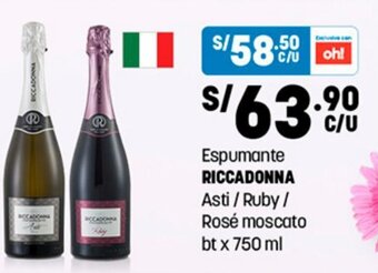 Plaza Vea Espumante RICCADONNA Asti / Ruby/ Rosé moscato bt x 750 ml oferta