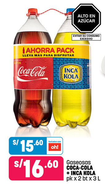 Plaza Vea Gaseosas COCA-COLA + INCA KOLA pk x 2 bt x 3 L oferta