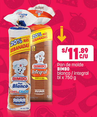 Plaza Vea Pan de molde BIMBO blanco / integral bl x 750 g oferta