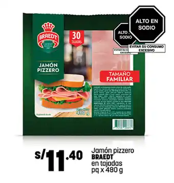 Plaza Vea Jamón pizzero BRAEDT en tajadas pq x 480 g oferta