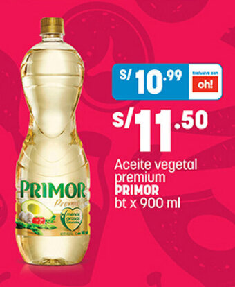 Plaza Vea Aceite vegetal premium PRIMOR bt x 900 ml oferta