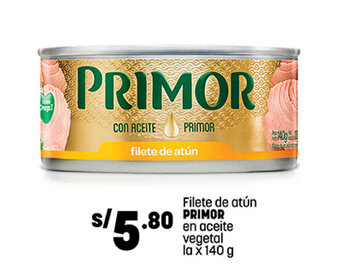 Plaza Vea Filete de atún PRIMOR en aceite vegetal la x 140 g oferta