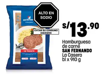 Plaza Vea Hamburguesa de carne SAN FERNANDO La Casera bl x 910 g oferta