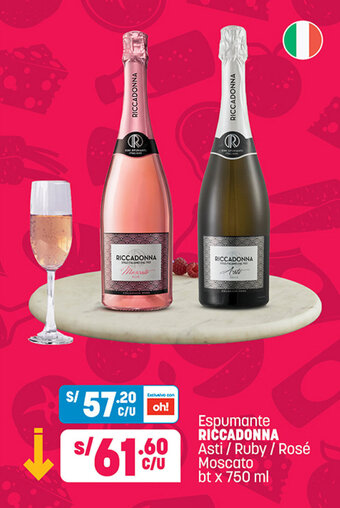 Plaza Vea Espumante RICCADONNA Asti / Ruby / Rosé Moscato bt x 750 ml oferta