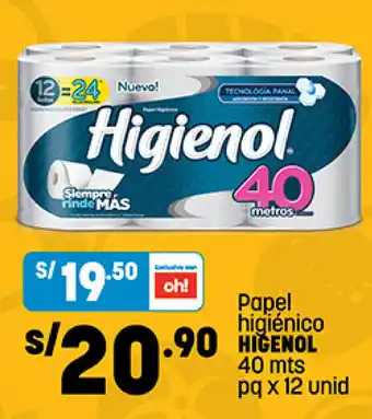 Plaza Vea Papel higiénico 90 HIGENOL 40 mts pq x 12 unid oferta