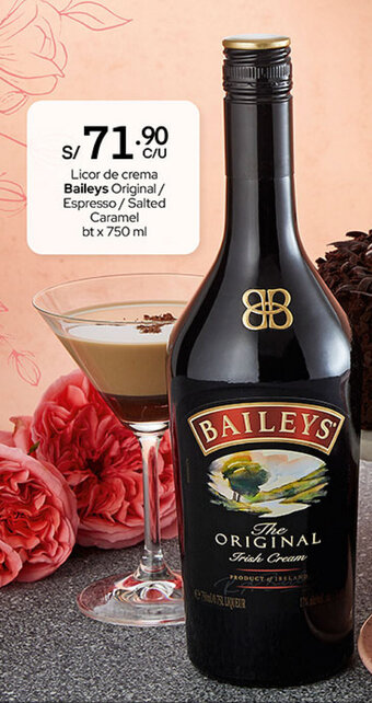 Plaza Vea Licor de crema Baileys Original/ Espresso / Salted Caramel bt x 750 ml oferta