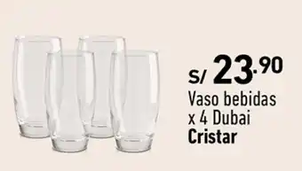 Plaza Vea Vaso bebidas x 4 Dubai Cristar oferta