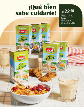 Plaza Vea Mezcla lactea Laive sin lactosa pk x 6 cj x 480 g oferta