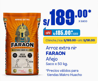Plaza Vea Arroz extra nir FARAON Añejo Saco x 50 kg. oferta