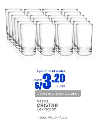 Plaza Vea Vasos CRISTAR Lexington 24 unids. •Jugo •Rock •Agua oferta