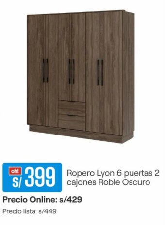 Promart Ropero Lyon 6 puertas 2 cajones Roble Oscuro oferta