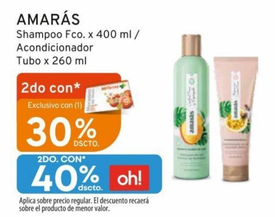 Mifarma AMARÁS Shampoo Fco. x 400 ml / Acondicionador Tubo x 260 ml oferta