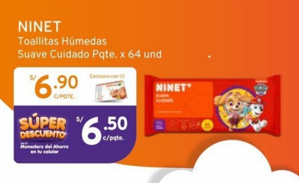 Mifarma NINET Toallitas Húmedas Suave Cuidado Pqte. x 64 und oferta