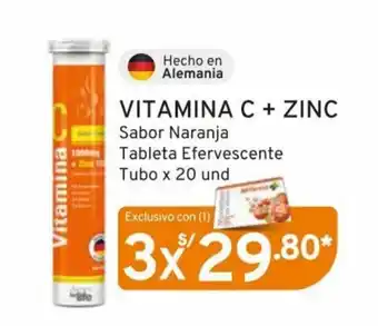 Mifarma VITAMINA C + ZINC Sabor Naranja Tableta Efervescente Tubo 3 x 20 und oferta