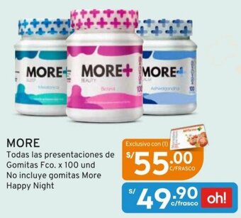 Mifarma MORE+ Todas las presentaciones de S/ Gomitas Fco. x 100 und No incluye gomitas More Happy Night oferta
