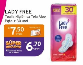Mifarma LADY FREE Toalla Higiénica Tela Aloe Pqte. x 30 und oferta