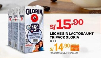 Wong LECHE SIN LACTOSA UHT TRIPACK GLORIA x 1L oferta
