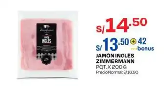 Wong JAMÓN INGLÉS ZIMMERMANN PQT. X 200 G oferta