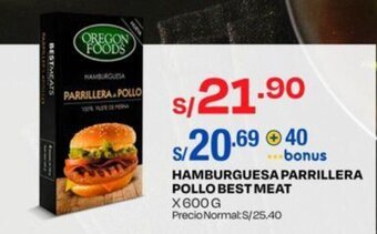 Wong HAMBURGUESA PARRILLERA POLLO BEST MEAT x 600 G oferta