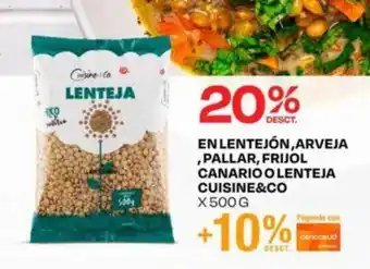 Wong EN LENTEJÓN, ARVEJA ,PALLAR, FRIJOL CANARIO O LENTEJA CUISINE&CO X 500 G oferta
