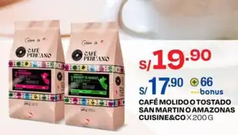 Wong CAFÉ MOLIDO O TOSTADO SAN MARTIN O AMAZONAS CUISINE&CO X 200G oferta