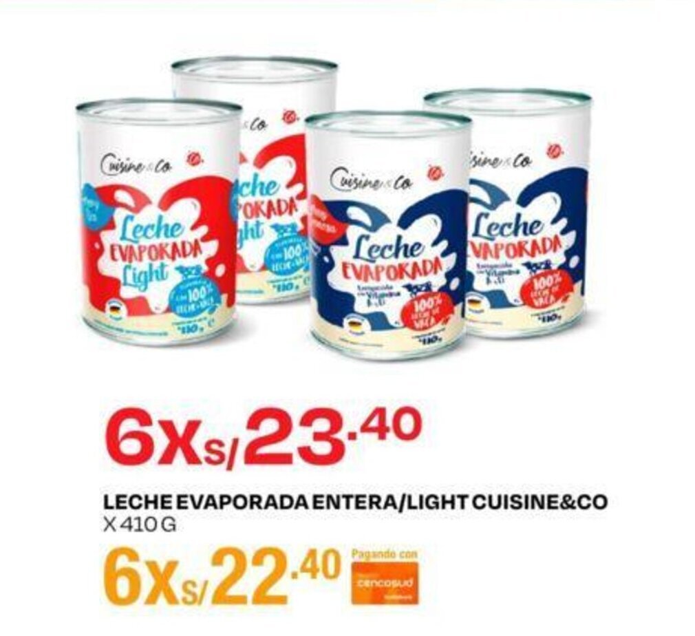 Wong LECHE EVAPORADA ENTERA/LIGHT CUISINE&CO 6 X 410 G oferta