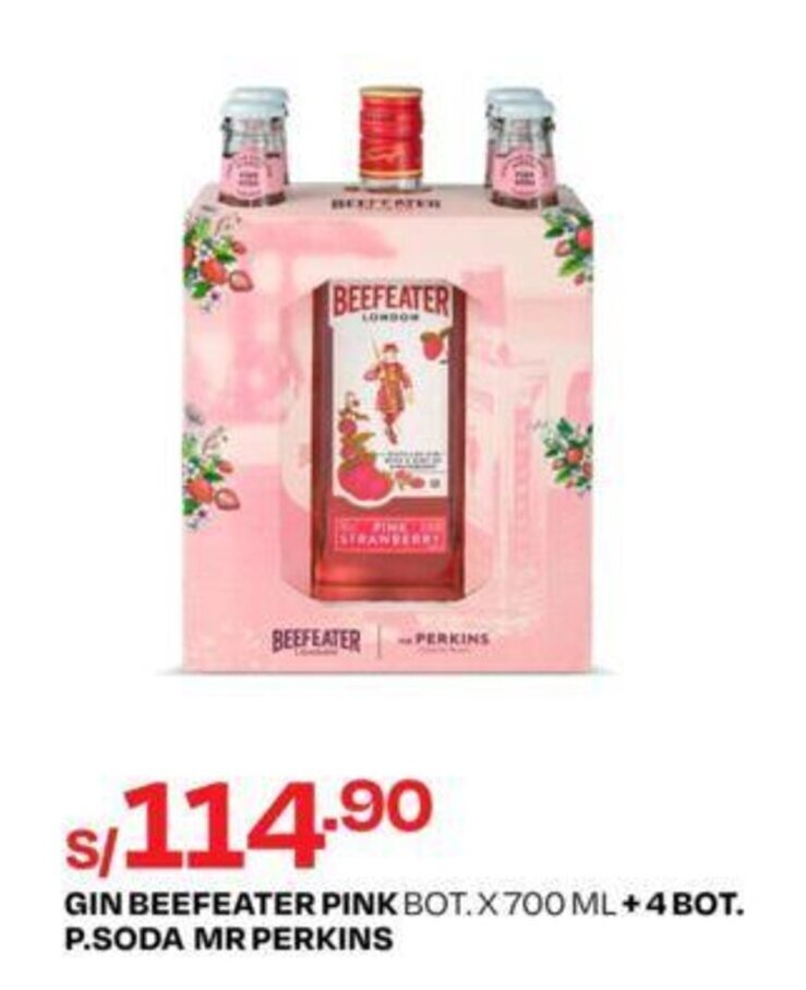 Wong GIN BEEFEATER PINK BOT. X 700 ML + 4 BOT.  P.SODA MR PERKINS oferta