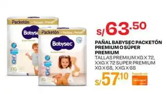 Wong PAÑAL BABYSEC PACKETÓN PREMIUM O SÚPER PREMIUM •PREMIUM XG x 72, XXG x 72 •SUPER PREMIUM XG x 68, XXG x 68 oferta