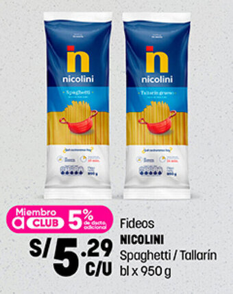 Plaza Vea Fideos NICOLINI Spaghetti / Tallarin bl x 950 g oferta