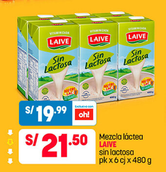 Plaza Vea Mezcla láctea LAIVE sin lactosa pk x 6 cj x 480 g oferta