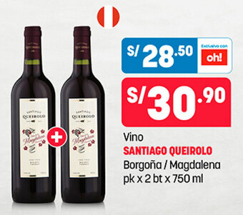 Plaza Vea Vino SANTIAGO QUEIROLO Borgoña / Magdalena pk x 2 bt x 750 ml oferta