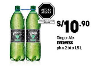 Plaza Vea Ginger Ale EVERVESS pk x 2 bt x 1.5L oferta