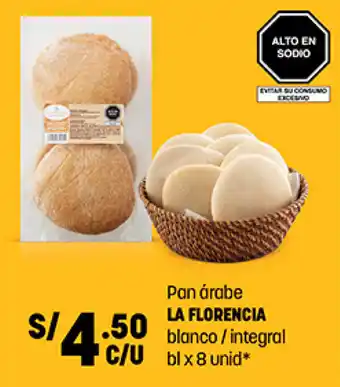 Plaza Vea Pan árabe LA FLORENCIA blanco / integral bl x 8 unid oferta