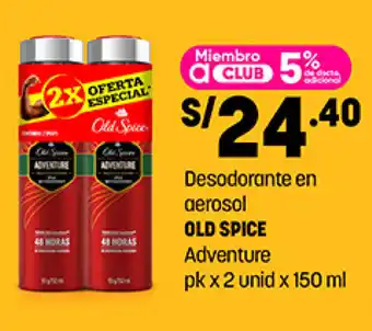 Plaza Vea Desodorante en aerosol OLD SPICE Adventure pk x 2 unid x 150 ml oferta