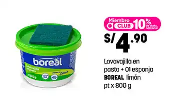 Plaza Vea Lavavajilla en pasta + 01 esponja BOREAL limón pt x 800 g oferta