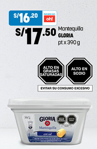 Plaza Vea Mantequilla GLORIA pt x 390g oferta