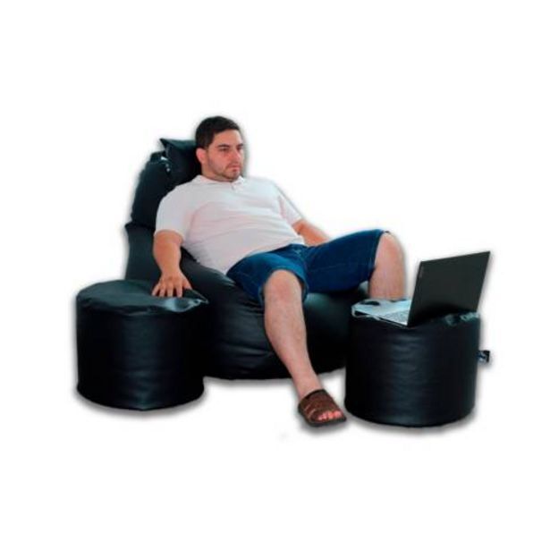 Maestro Puff sillon jumbo color negro en ultra cuero  pack taburetes  cogin oferta