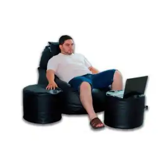 Maestro Puff sillon jumbo color negro en ultra cuero pack taburetes cogin oferta